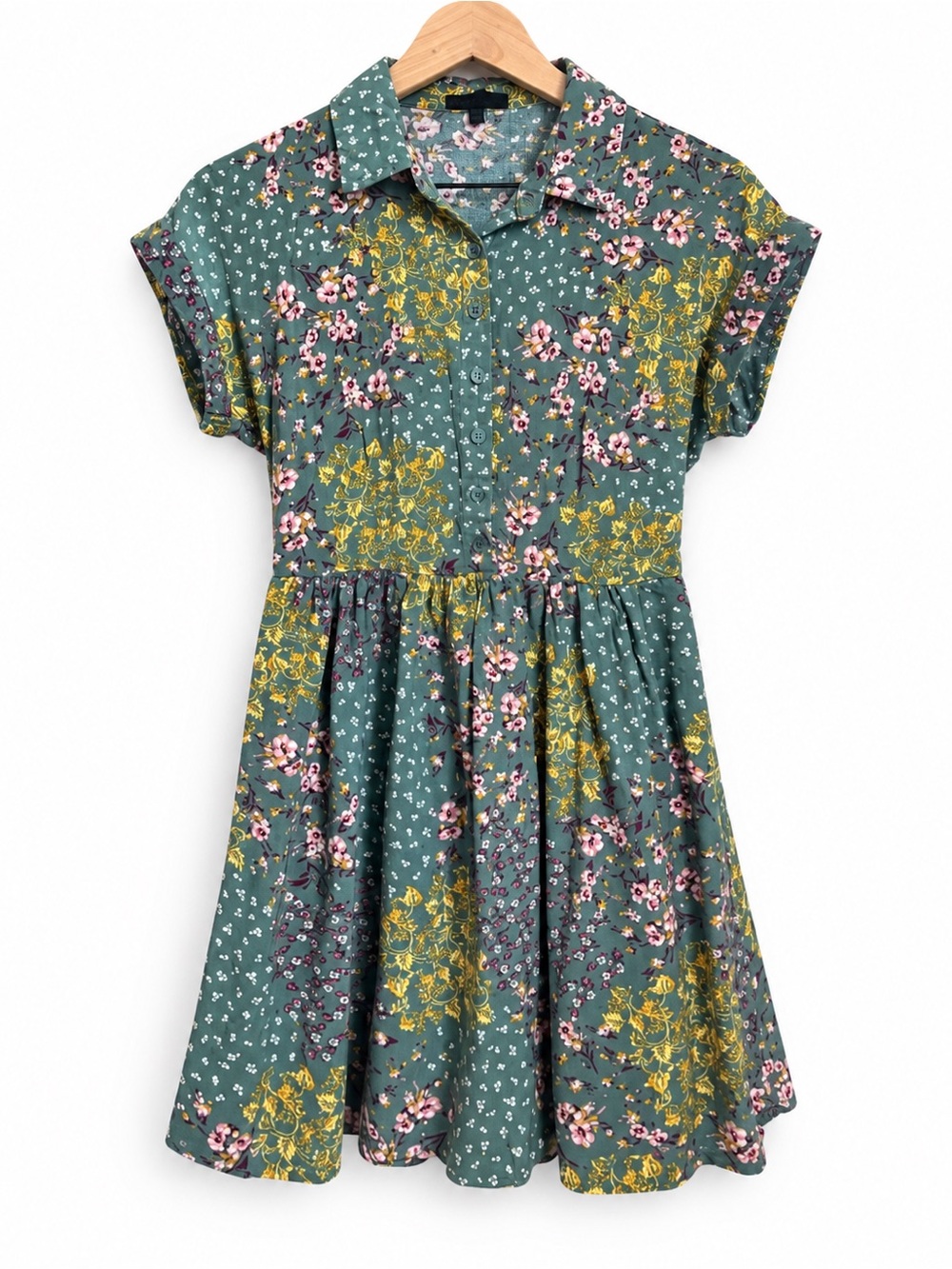 ECOWISH Floral Patchwork Shirt Dress — Size M